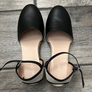 ALDO Black D'Orsay Ankle Strap Flats